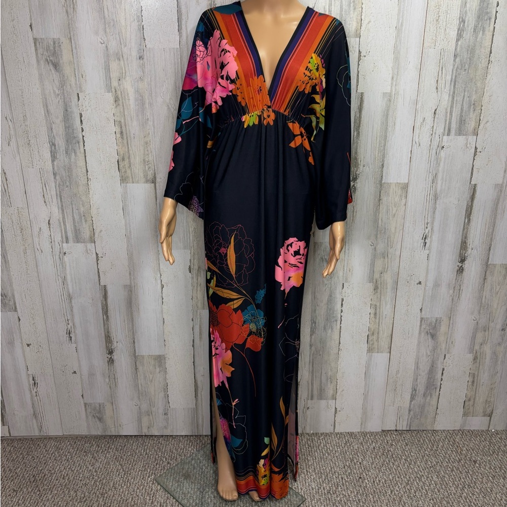 VENUS Navy Maxi Dress with Pink, Orange & Teal Floral Print